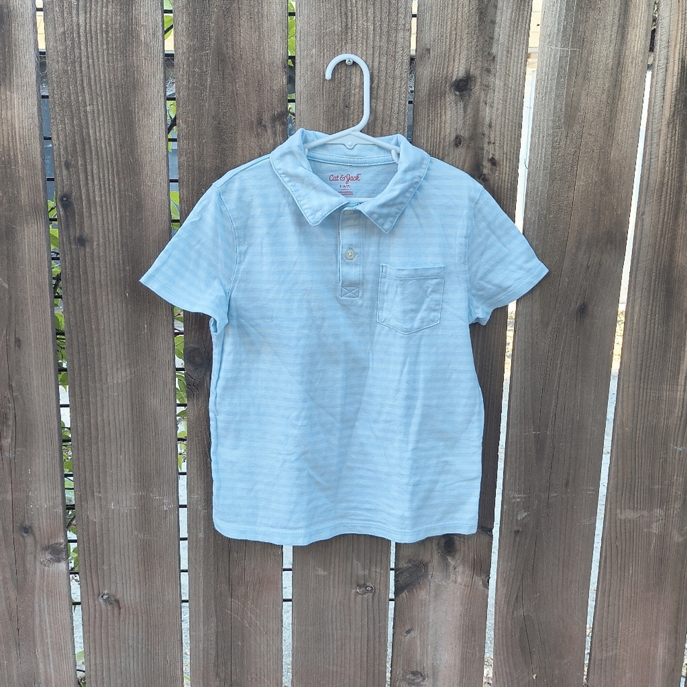 CAT & JACK | Boys Light Striped Blue Short Sleeve Polo Style Shirt S